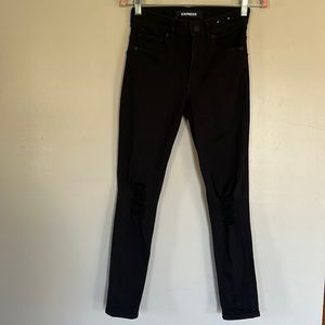 Express High Rise Black Distressed Jean Leggings - 00S